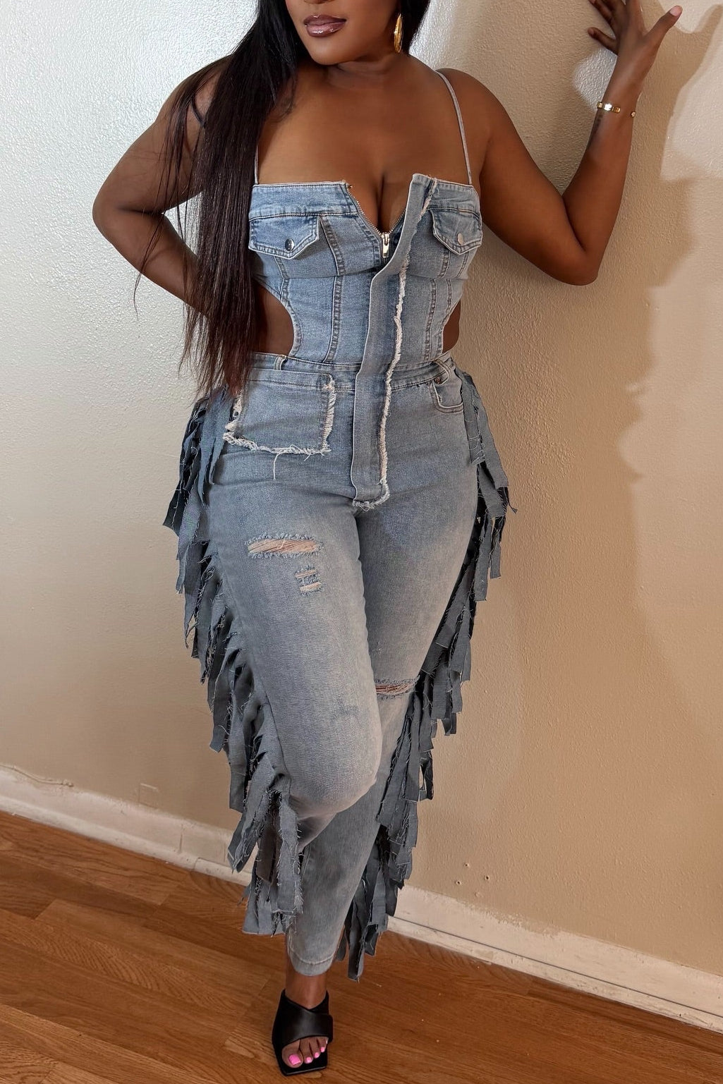 Fringed Denim Jumpsuit