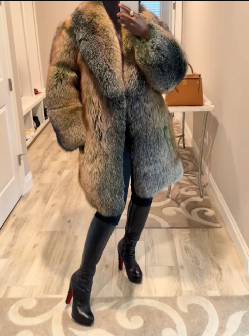 Eco-friendly Fox Fur Mid-length Coat