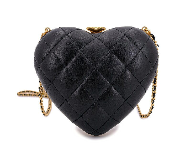 Black Quilted Lambski Caged Heart Minaudière