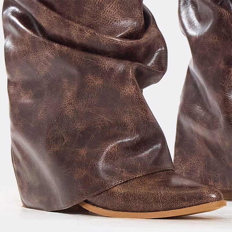 Faux Leather Belt Pointed Toe Boots