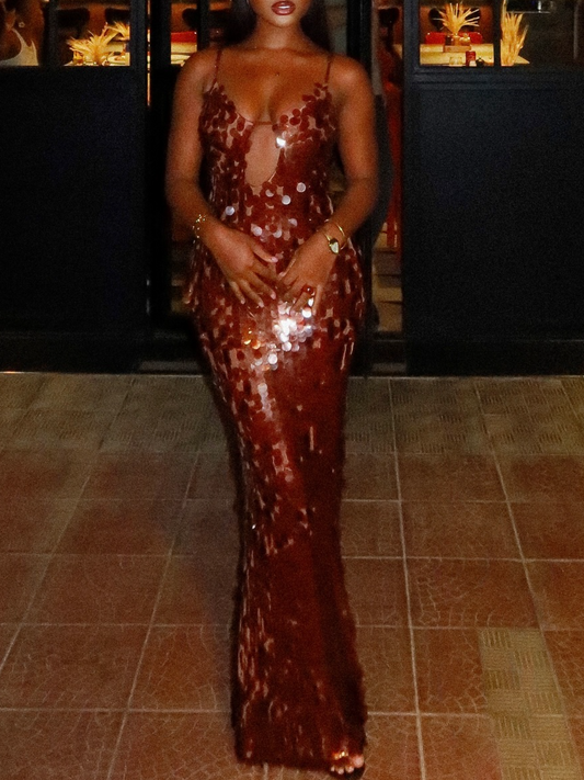 Sequin Dress-Brown