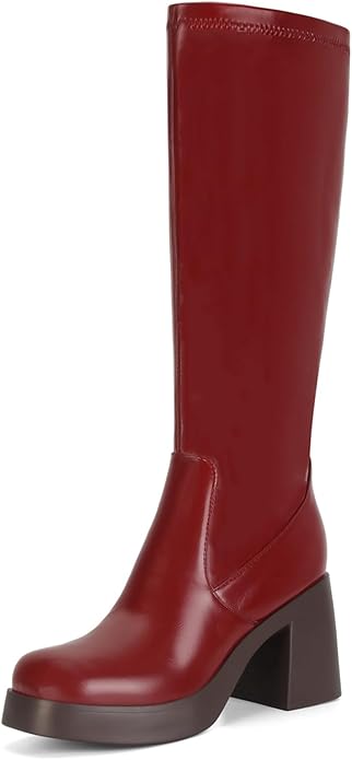 Dumjey Knee High Stretch Calf Boots