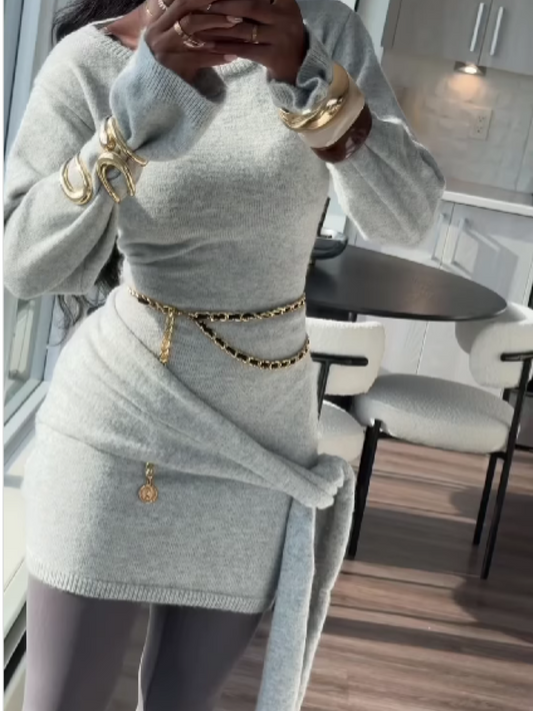 Solid Knit Lace-Up Mini Dress