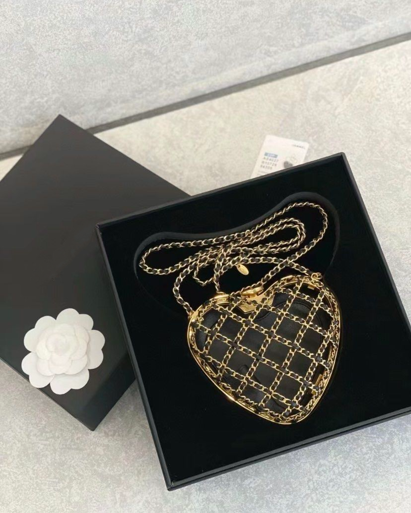 Black Quilted Lambski Caged Heart Minaudière