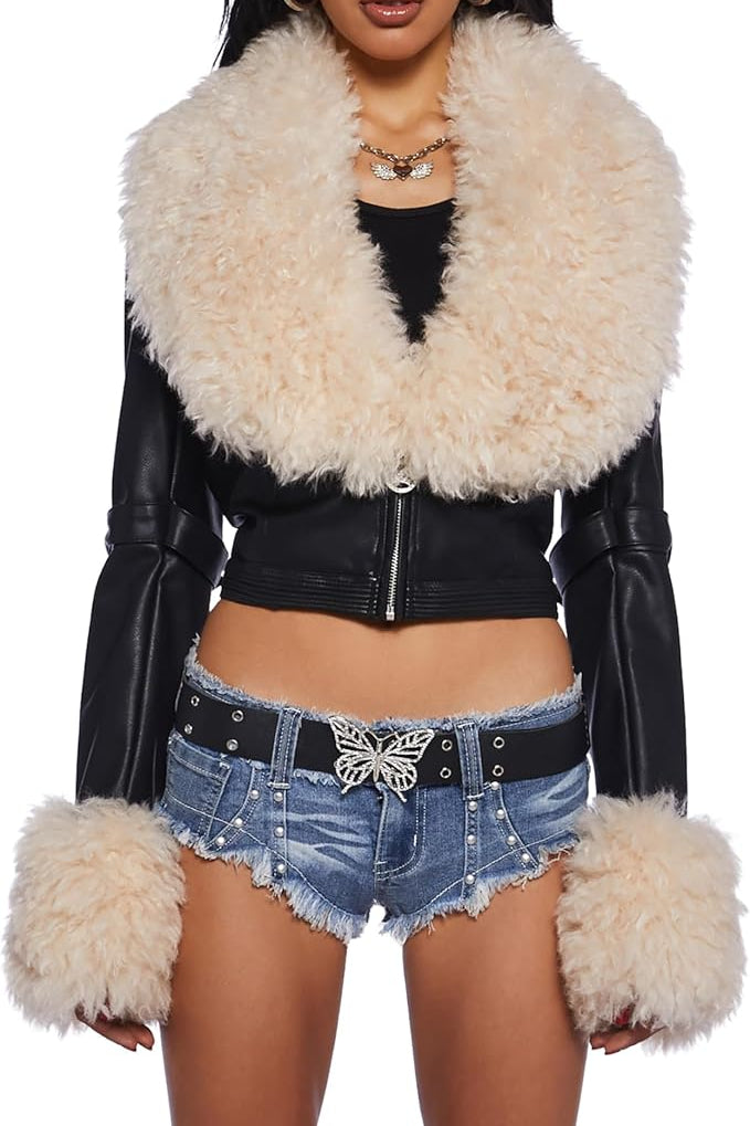 Plush Leather Short Coat