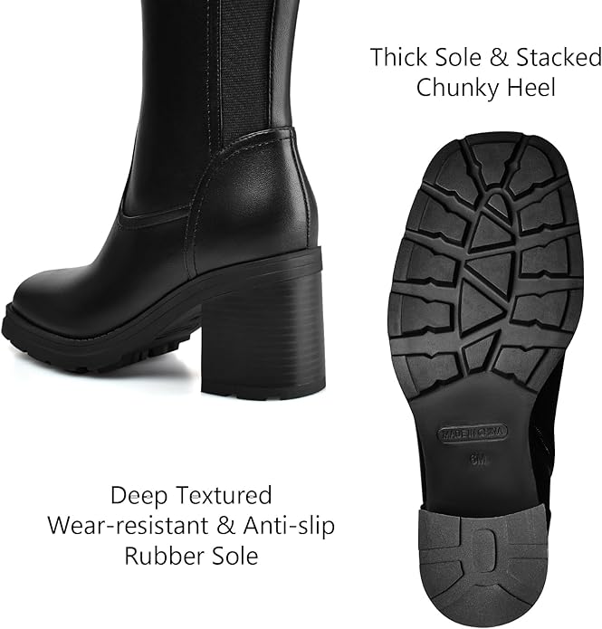 Dumjey Knee High Stretch Calf Boots