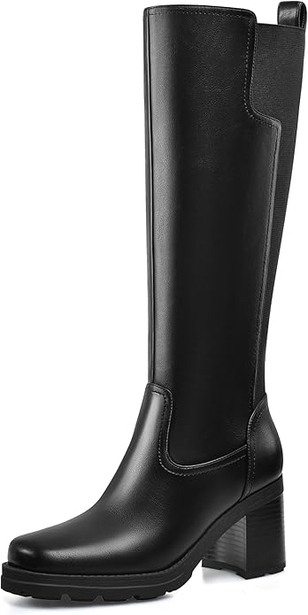 Dumjey Knee High Stretch Calf Boots