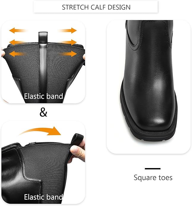 Dumjey Knee High Stretch Calf Boots