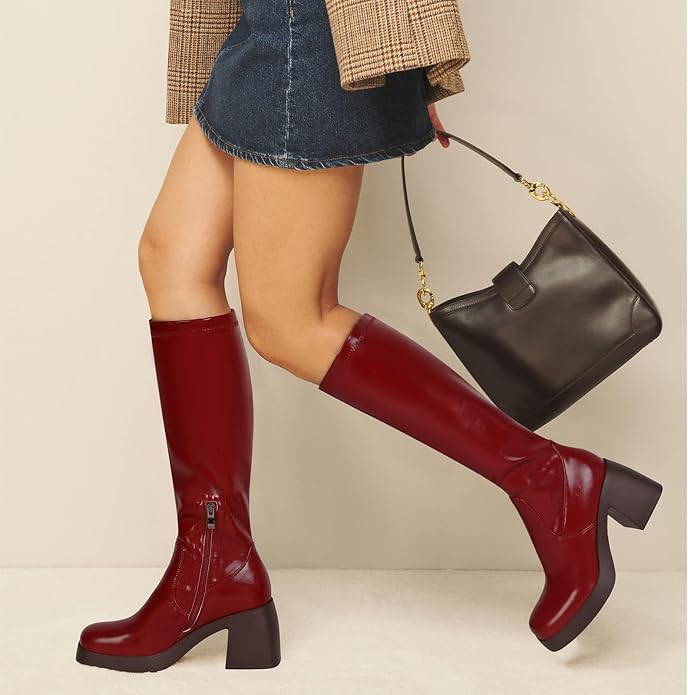 Dumjey Knee High Stretch Calf Boots