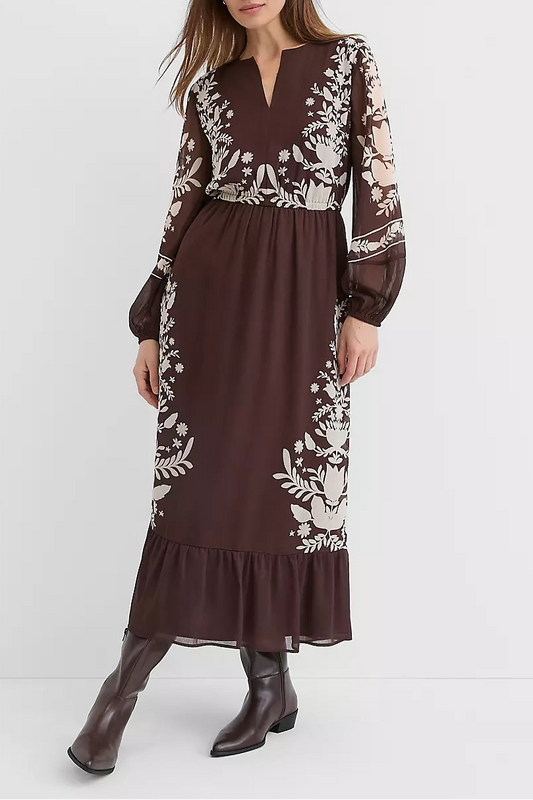 Floral Garland Flounce Maxi Pocket Dress