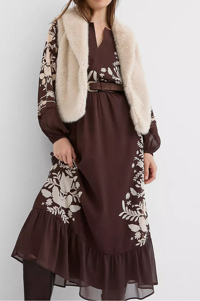 Floral Garland Flounce Maxi Pocket Dress