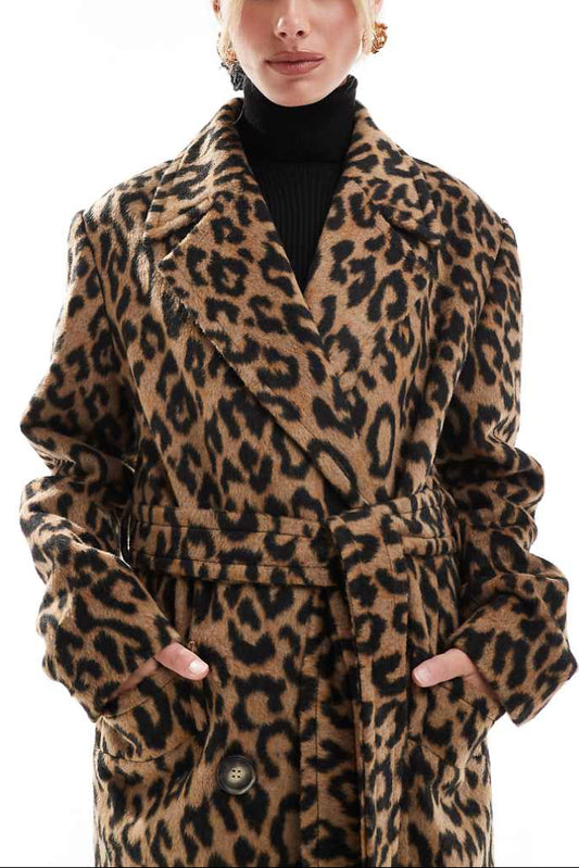 Miss Selfridge Belted Wrap Formal Coat In Leopard Print