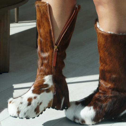 Platform Sole Imitation Calf Hair Knee-High Winter Boots