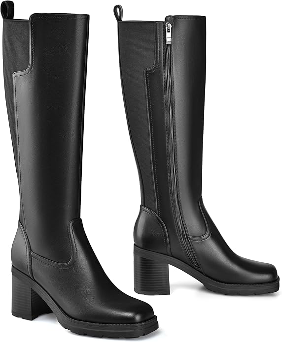 Dumjey Knee High Stretch Calf Boots