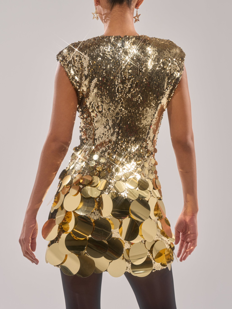 Sequined Deep V-Neck Mini Dress