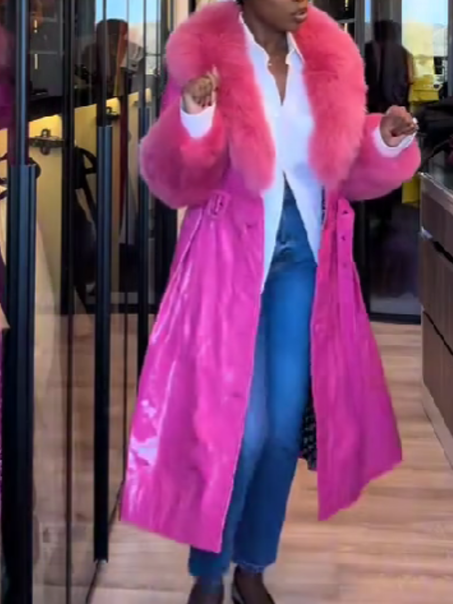 Glow Leather Fur Collar Coat