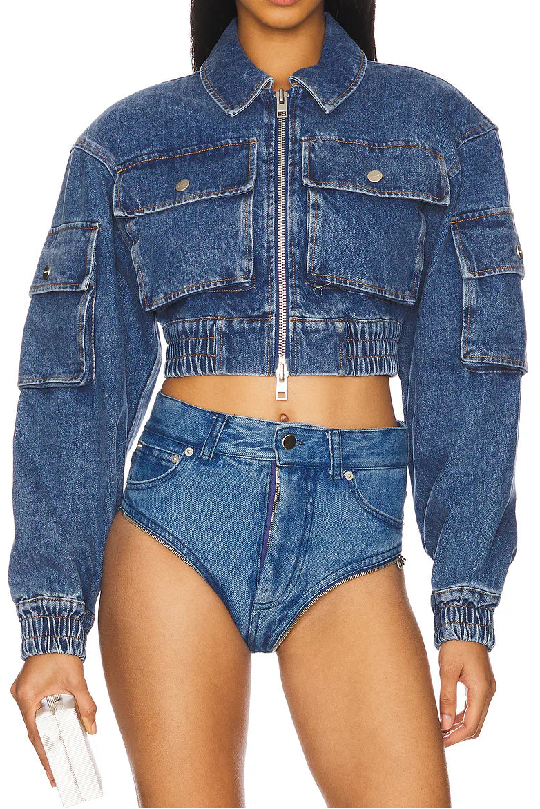 Cropped Denim Bomber Jacket