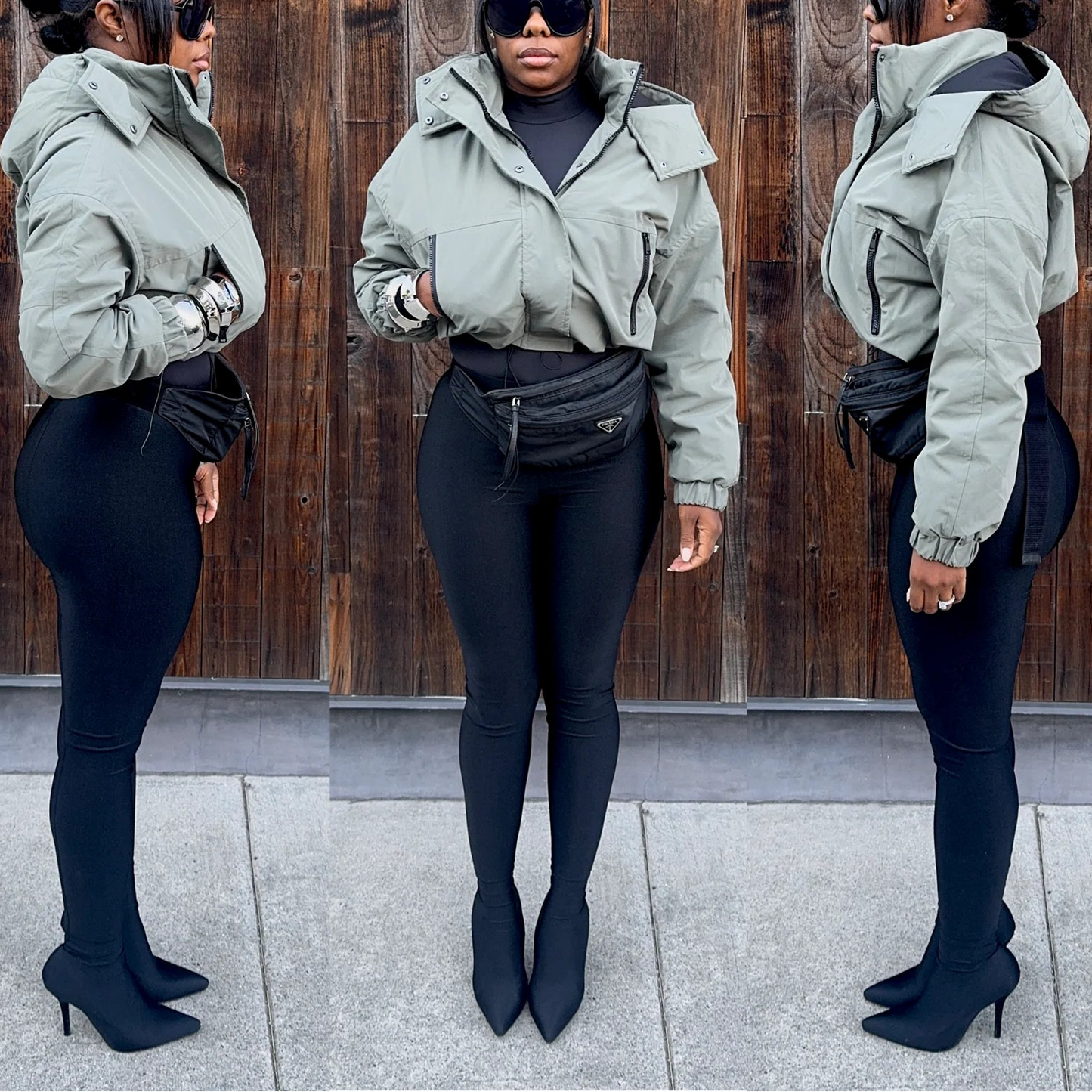 Sleeve Utility Pocket Cropped Bomber Jacket