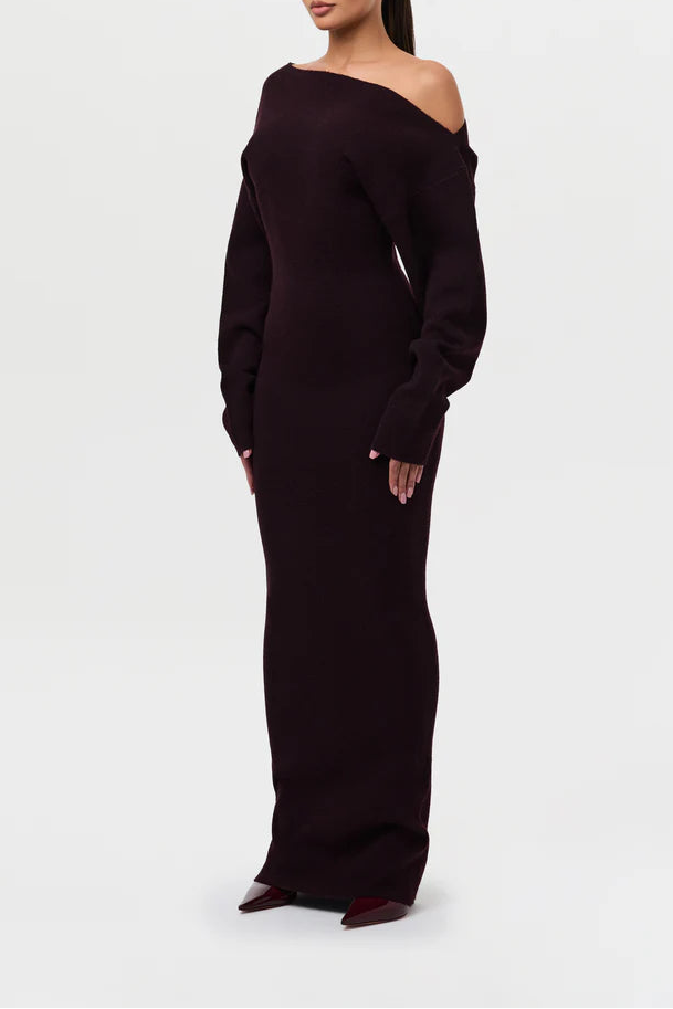 Knit Off-Shoulder Sweater Maxi Dress