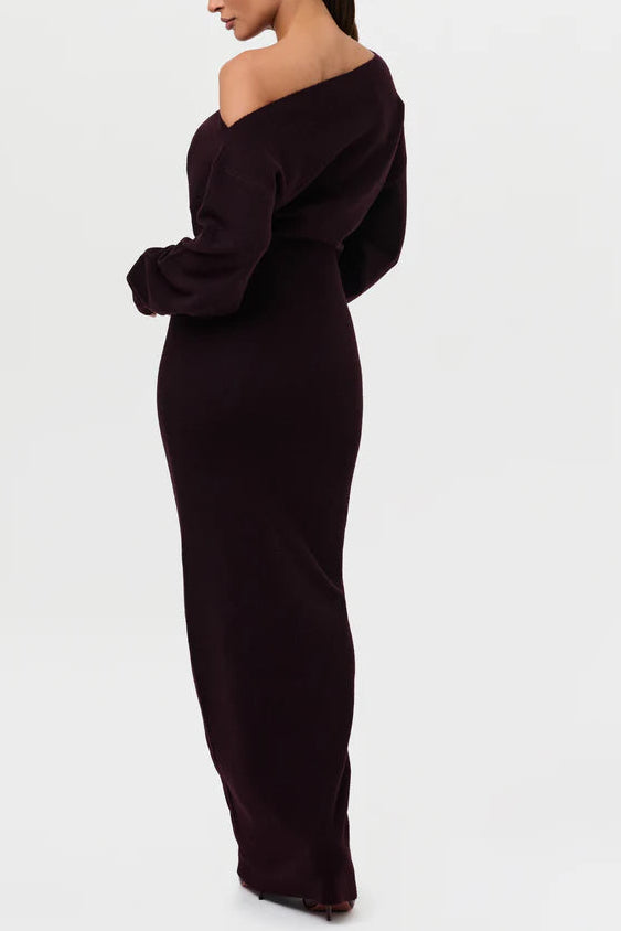 Knit Off-Shoulder Sweater Maxi Dress