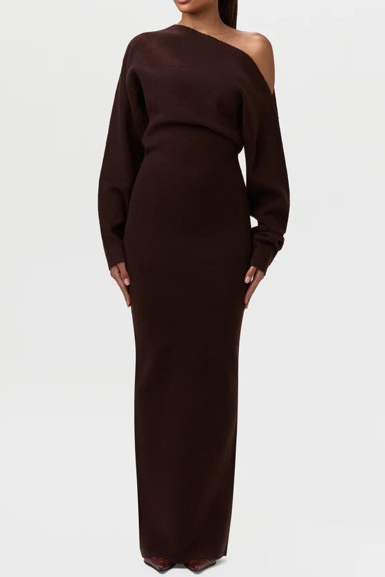 Knit Off-Shoulder Sweater Maxi Dress