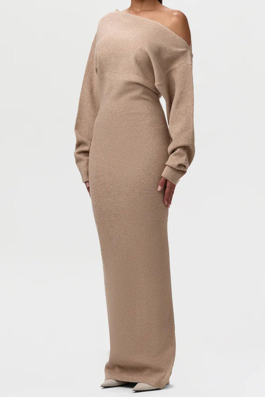 Knit Off-Shoulder Sweater Maxi Dress
