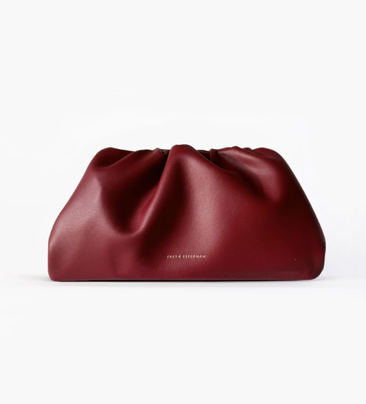 Leather Clutch Handbag Evening Bag - 100% Genuine Leather Dark Red / Burgundy