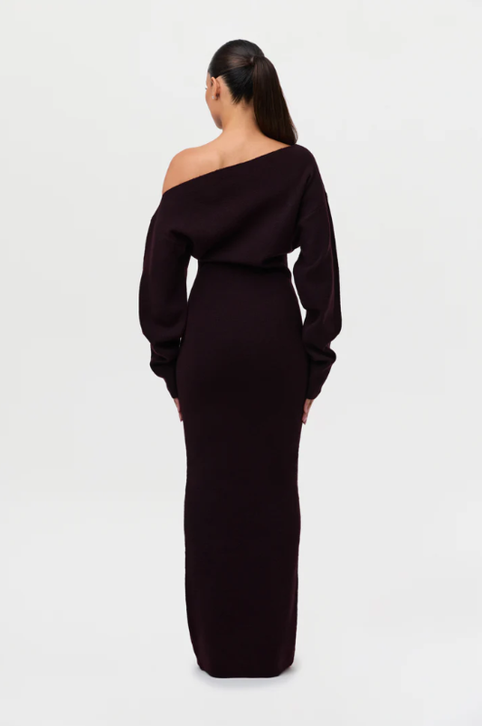 Knit Off-Shoulder Sweater Maxi Dress
