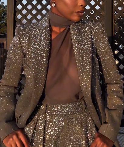 Crystal Embellished Fitted Blazer