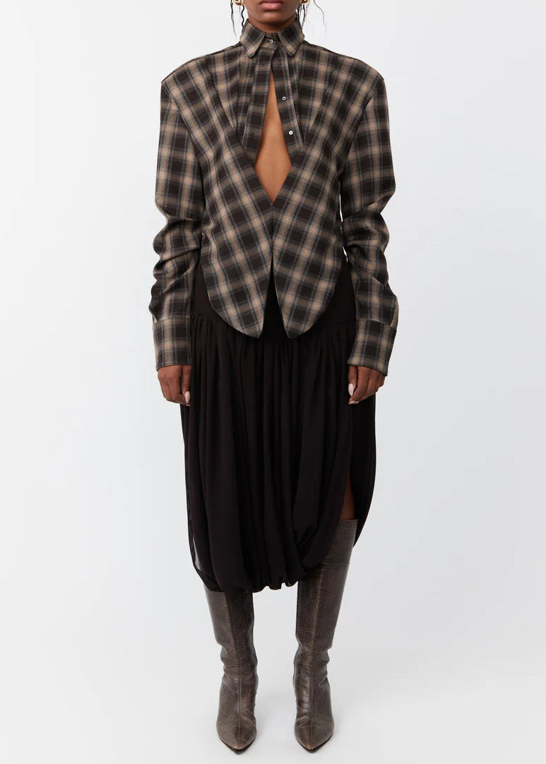 Wrap Shirt - Chequered Espresso