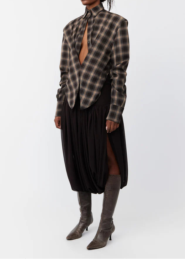 Wrap Shirt - Chequered Espresso