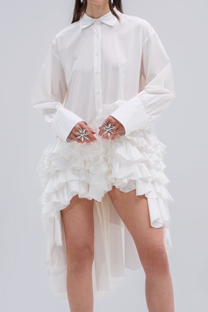 POPLIN HIGH LOW DRESS IN WHITE