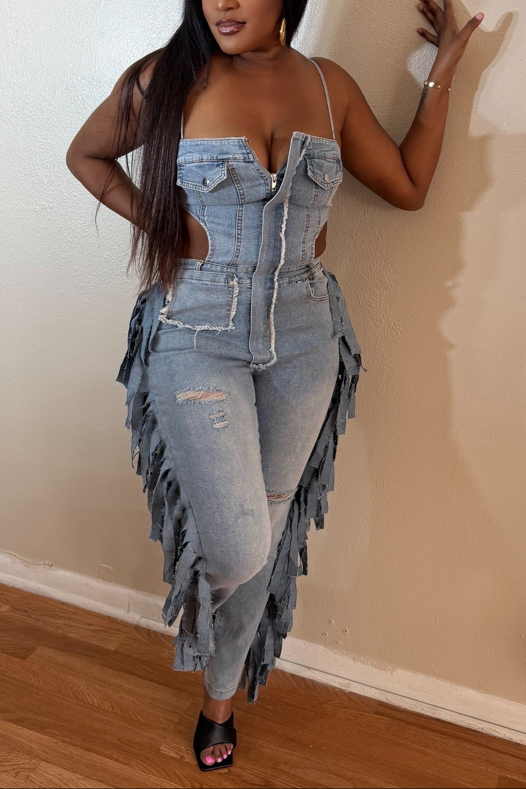 Fringed Denim Jumpsuit