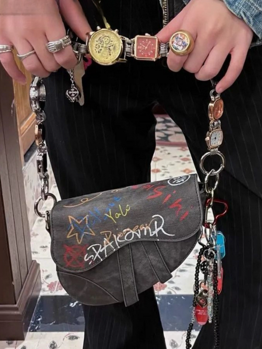 Sweet Cool Hand Painted Graffiti Shoulder Bag