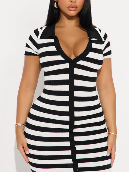 Ivory Noir Ribbed Midi Dress