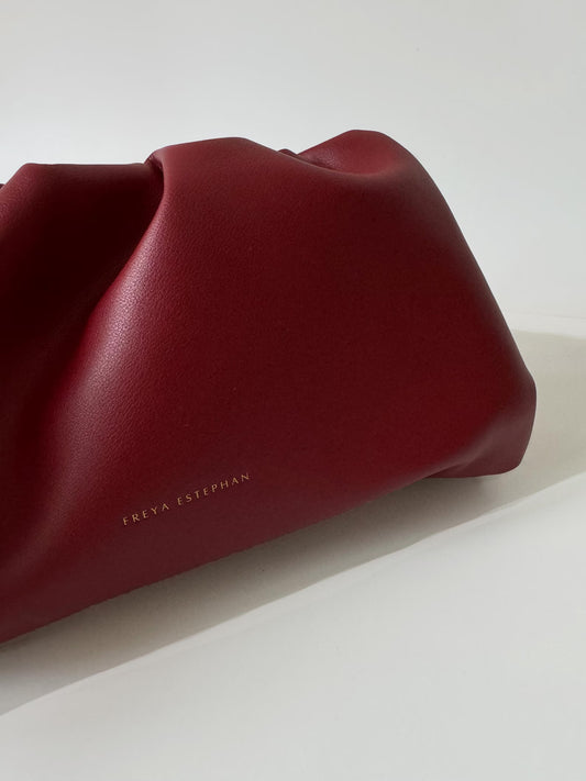 Leather Clutch Handbag Evening Bag - 100% Genuine Leather Dark Red / Burgundy