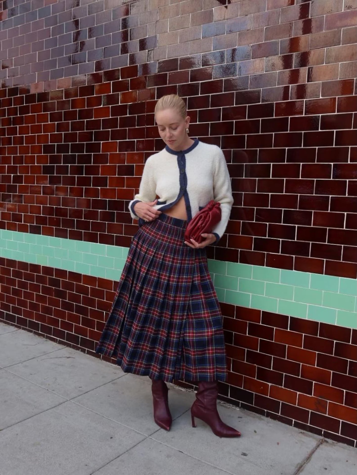 Leather Clutch Handbag Evening Bag - 100% Genuine Leather Dark Red / Burgundy