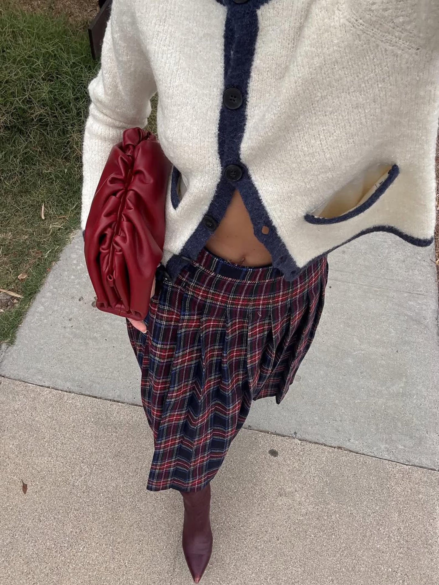 Leather Clutch Handbag Evening Bag - 100% Genuine Leather Dark Red / Burgundy