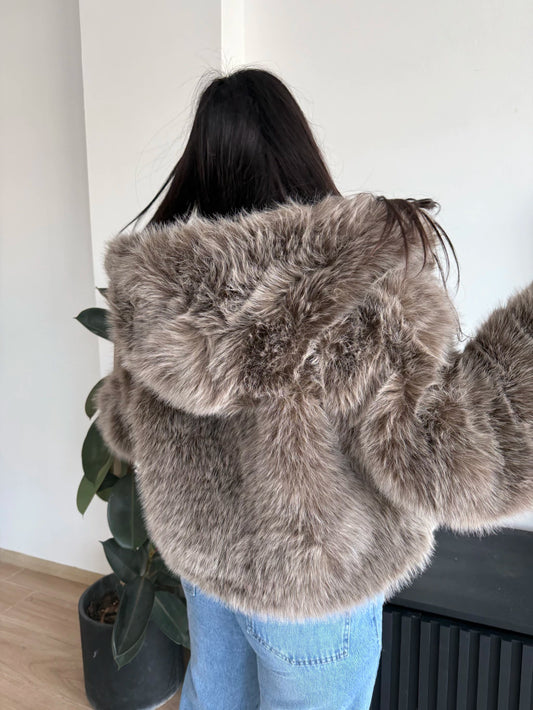 HOODED FAUX FUR JACKET
