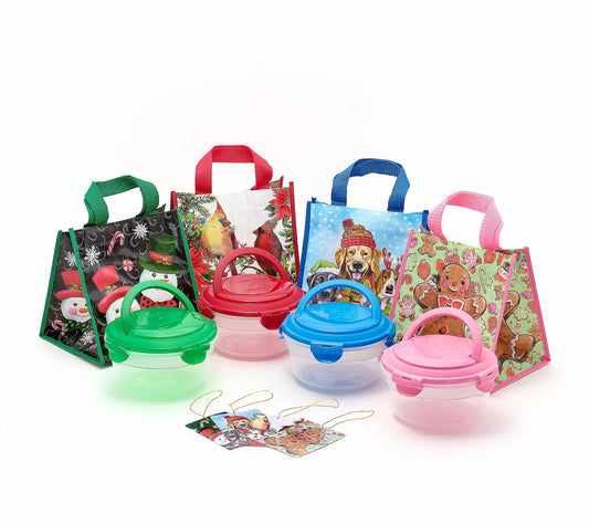 LocknLock Set Of 4 Bowls W/ Handle Lids & Holiday Bags