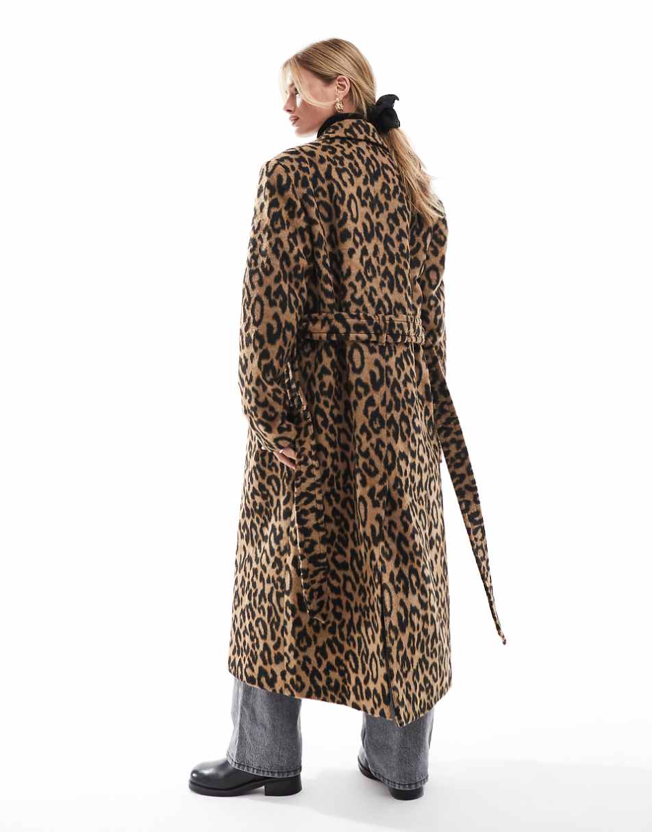 Miss Selfridge Belted Wrap Formal Coat In Leopard Print