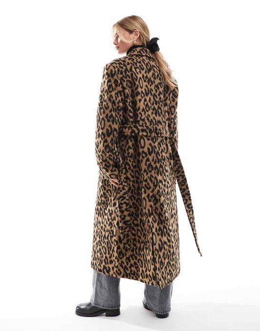 Miss Selfridge Belted Wrap Formal Coat In Leopard Print