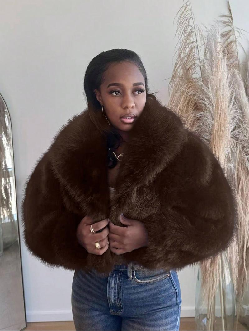 Solid Color Faux Fur Jacket