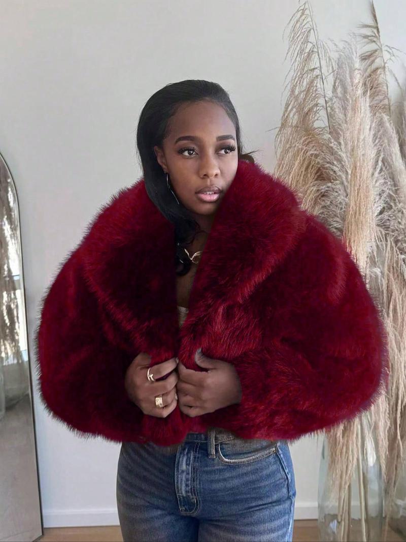 Solid Color Faux Fur Jacket