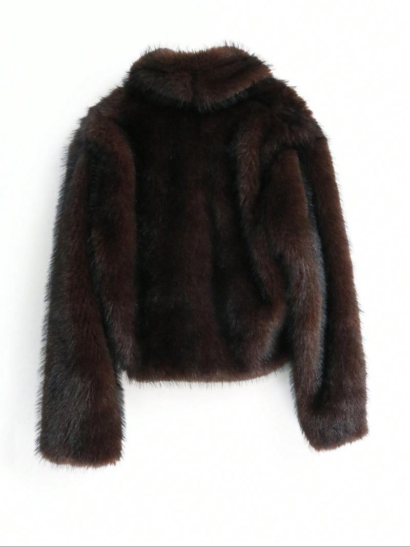 Solid Color Faux Fur Jacket