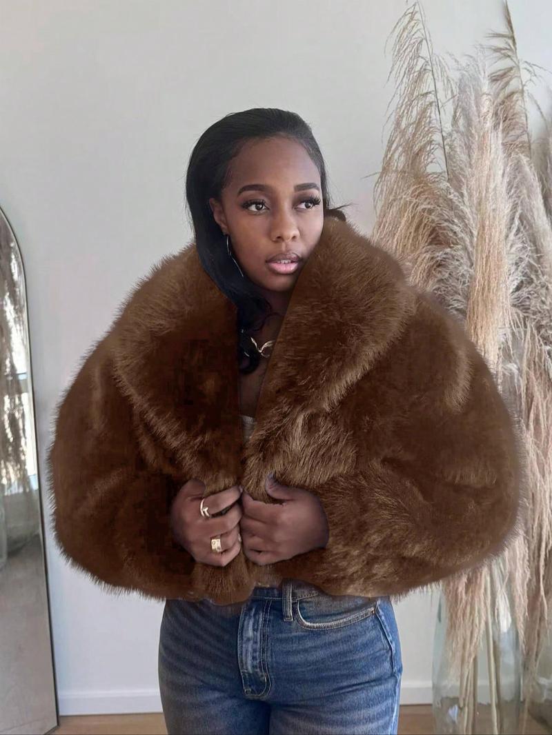 Solid Color Faux Fur Jacket