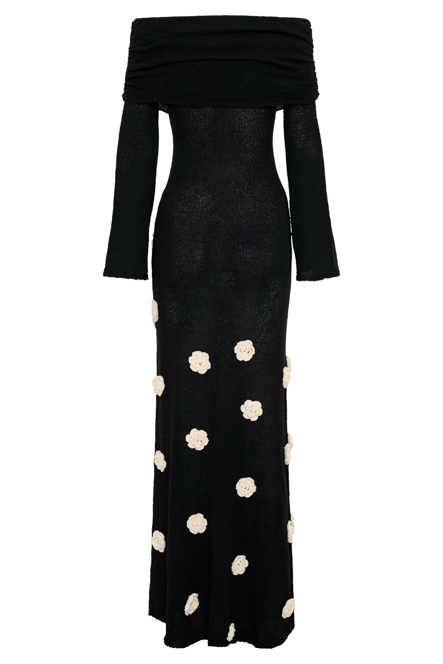 Off Shoulder Knit Rose Maxi Dress