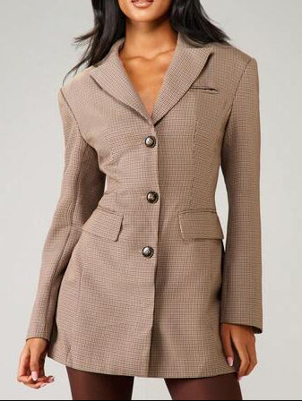 MISSGUIDED Tweed Blazer Dress With Lapel Collar And Buttons