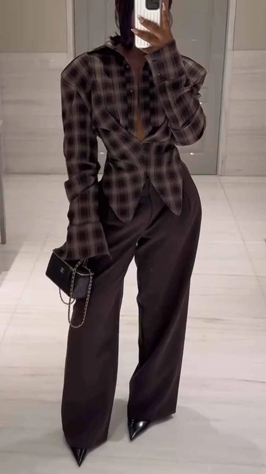 Wrap Shirt - Chequered Espresso