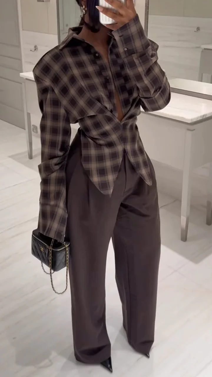 Wrap Shirt - Chequered Espresso